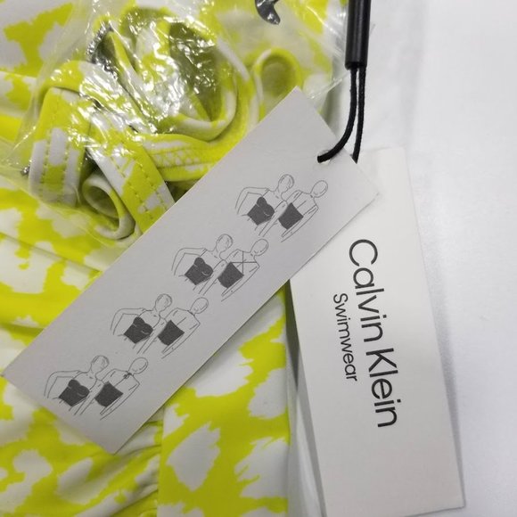 Calvin Klein Printed Tummy Control One Piece Swimsuit Yellow Size 10 - Picture 9 of 10